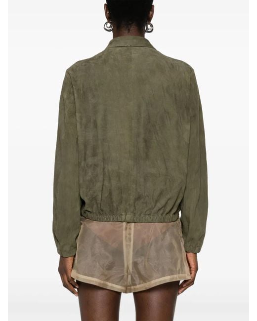 Fabiana Filippi Pleated Suede Bomber Jacket in Green | Lyst
