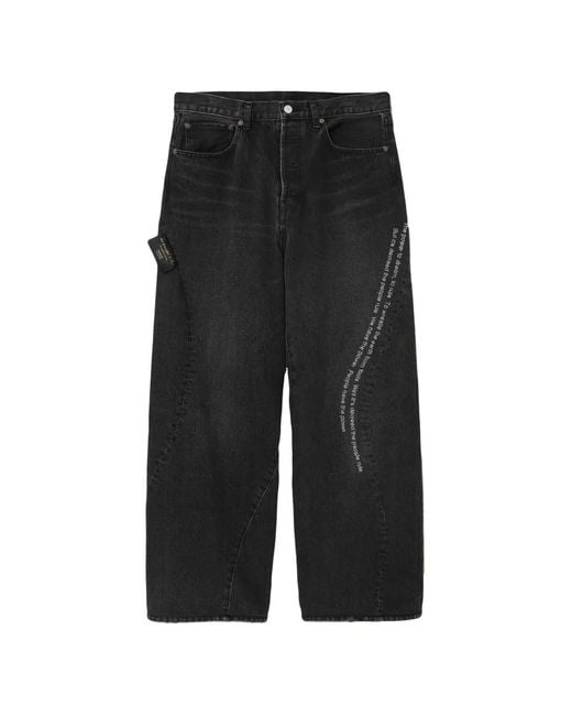 Undercover Black Slogan-Print Panelled Jeans for men