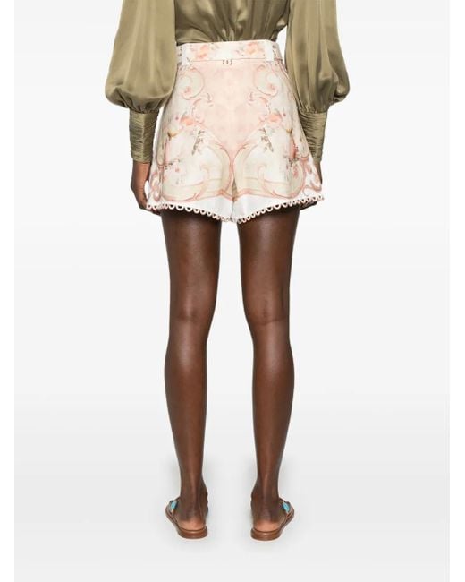 Twinset Natural Printed Linen Shorts