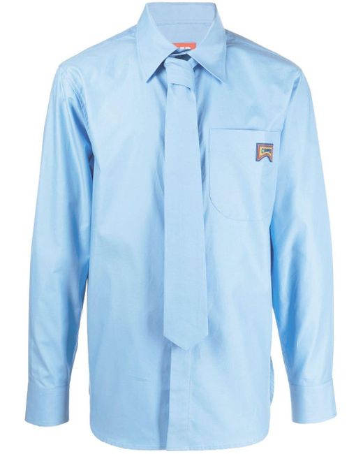 Camper Blue Tie-detail Organic Cotton Shirt