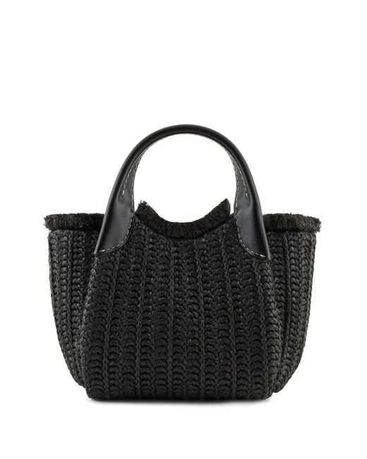 Emporio Armani Black Logo-charm Woven Straw Tote Bag