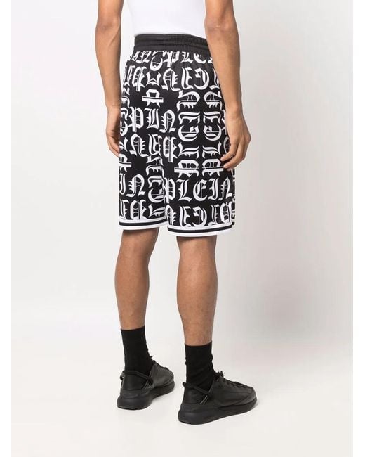 Philipp Plein Black Gothic Plein Jogging Shorts for men