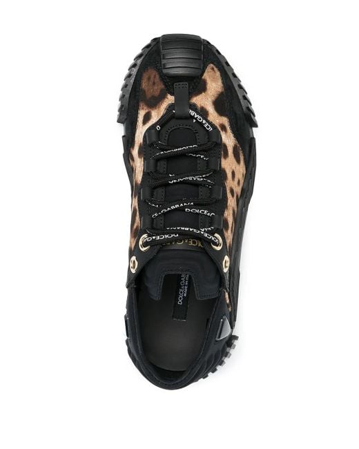 Dolce & Gabbana Black Leopard Panel Low-Top Sneakers