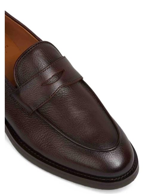 Officine Creative Brown Grainy-Leather Penny Loafers for men