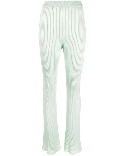 Jil Sander Green Fully-Pleated Flared-Leg Trousers