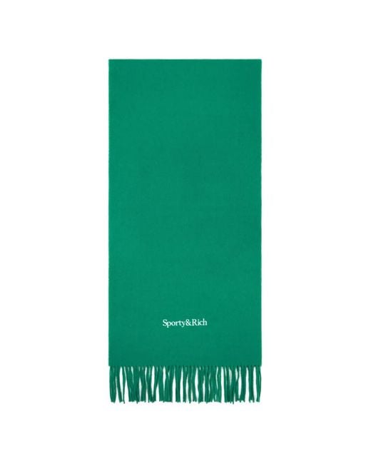 Sporty & Rich Green Fringe Logo-Detail Scarf