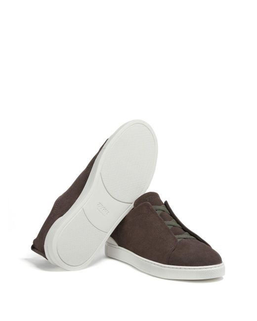 Zegna Brown Triple Stitch Suede Trainers for men