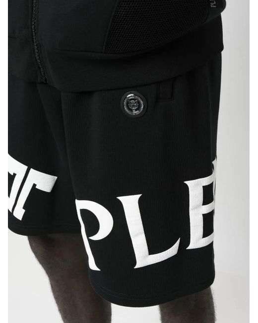 Philipp Plein Black Logo-Print Track Shorts for men