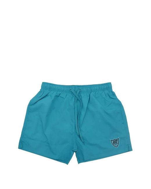 HTC Blue Logo-Patch Drawstring Swim Shorts for men