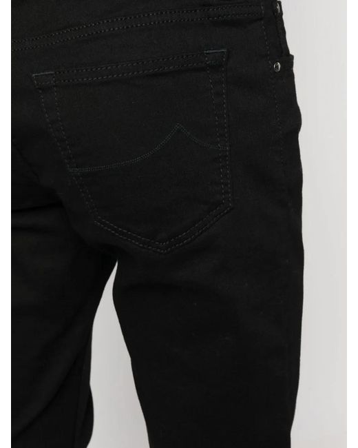 Jacob Cohen Black Logo-Patch Slim-Cut Jeans for men