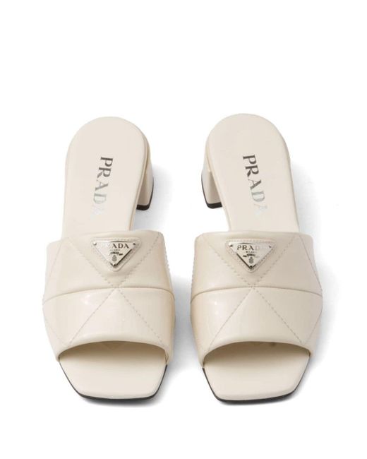 Prada White 35mm Quilted Leather Mules