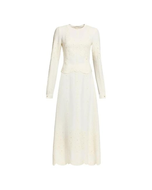 Elie Saab White Robe Longue À Col Rond