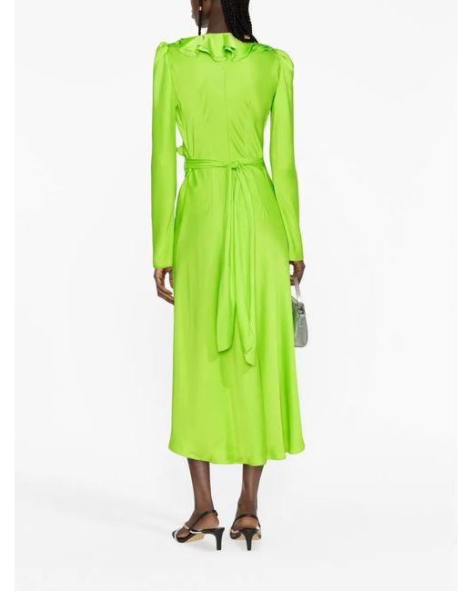 Philosophy Di Lorenzo Serafini Green Ruffle-Detailing Long-Sleeve Dress