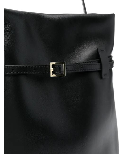 MANU Atelier Black Buckle-Detail Leather Tote Bag