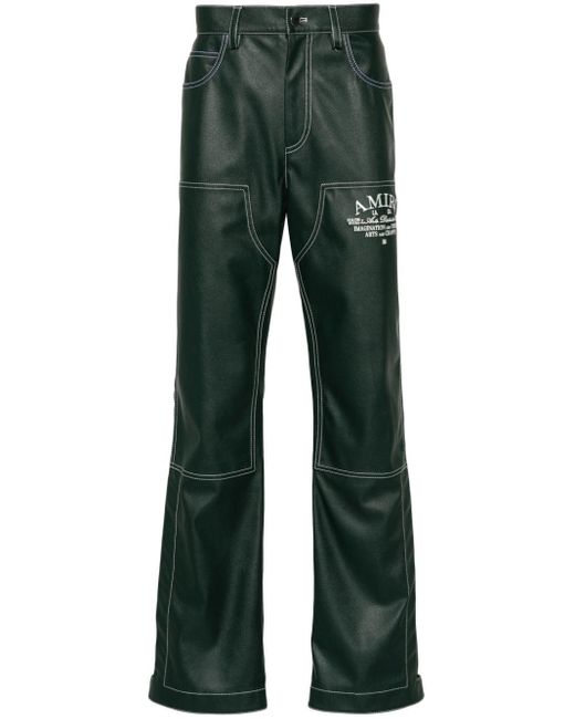 Amiri Green Logo-embroidered Straight Trousers for men