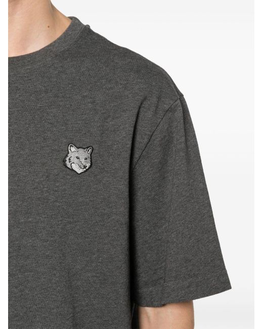 Maison Kitsuné Gray Fox-Motif Cotton T-Shirt for men