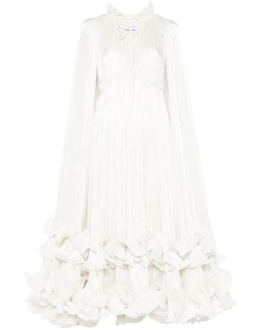 Ana Radu White Cape-Detailed Maxi Dress