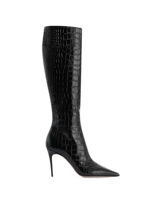 Paris Texas Black Vera 85 Croco Print High Boots