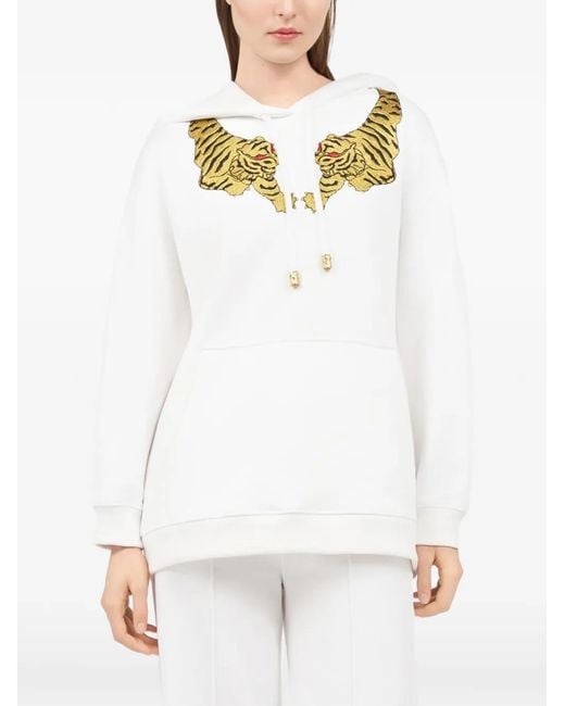 Roberto Cavalli White Tiger-Patch Hoodie