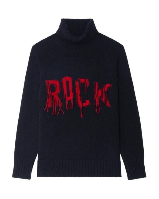 Zadig & Voltaire Blue Roll-Neck Frayed-Detail Sweater