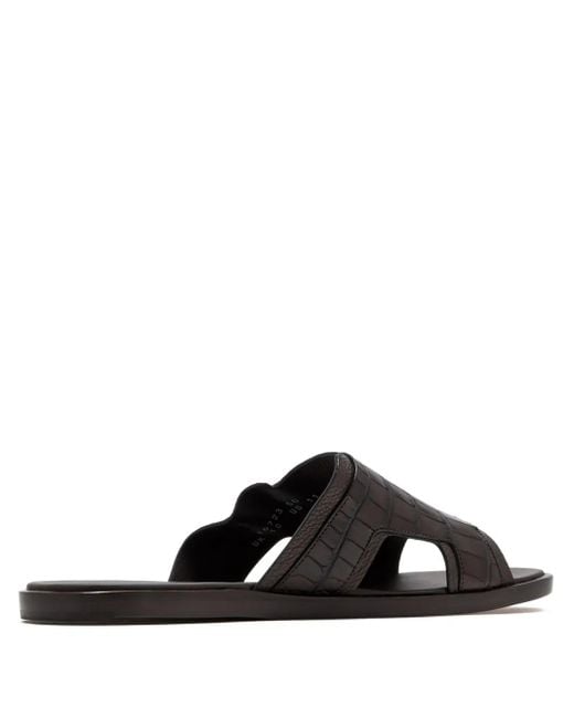 メンズ Santoni エンボス バックルサンダル Black