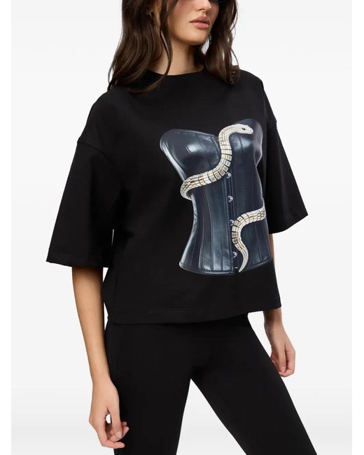 Hamza Black Eva Snake Corset T-Shirt