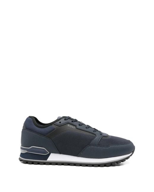 Boss Blue Panelled Sneakers for men