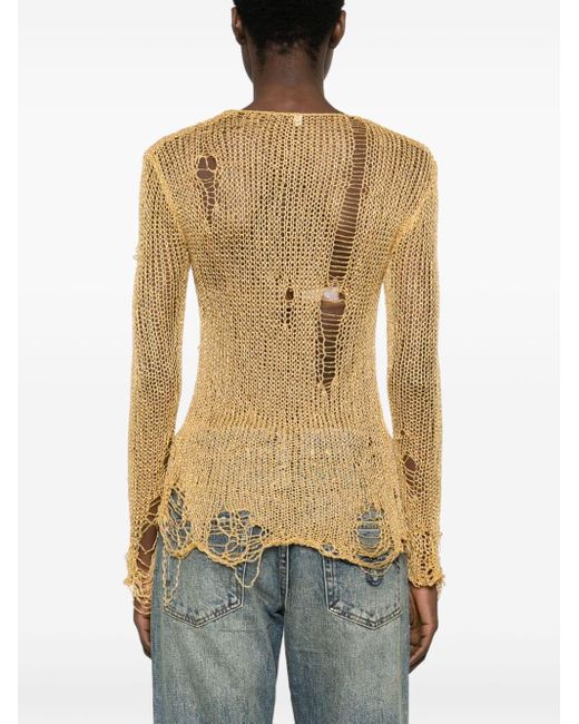 R13 Natural Open-knit Distressed Top