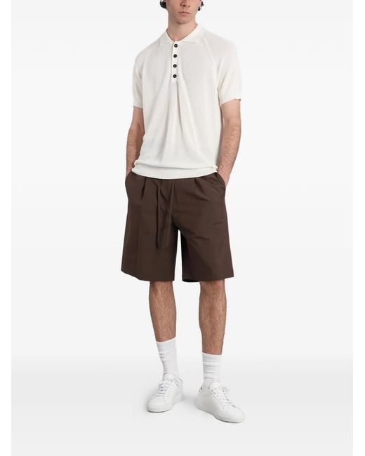 Grayed White Raglan-Sleeve Button-Down Polo Shirt for men