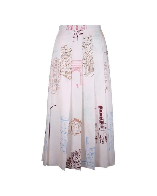 Lafayette 148 New York White Manhattan-Print Pleated Midi Skirt