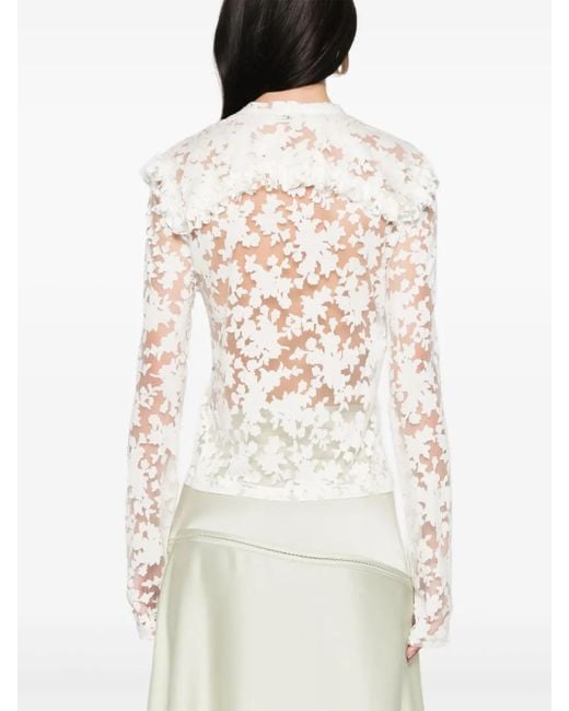 Philosophy Di Lorenzo Serafini White Semi-Transparent Viscose Blouse With Floral Motif