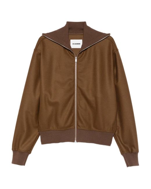 Jil Sander Brown Zip-Up Ribbed Bomber Jacket for men