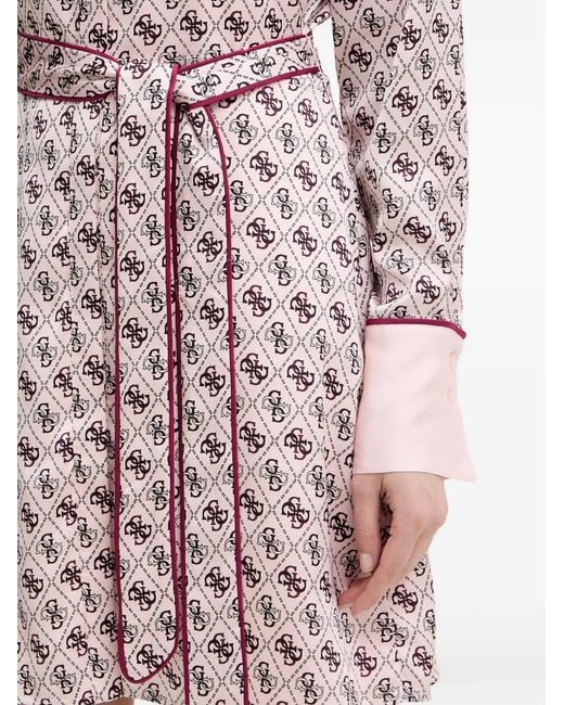 Guess Pink Blerta Collar Belted Monogram Mini Dress