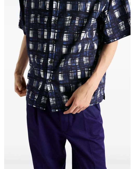 Prada Blue Madras Check Pattern Shirt for men