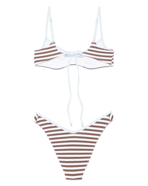 Frankie's Bikinis White Striped Bikini Set