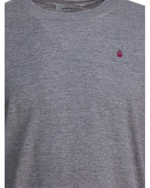 McQueen Gray Inverted-Skull Wool Sweater for men