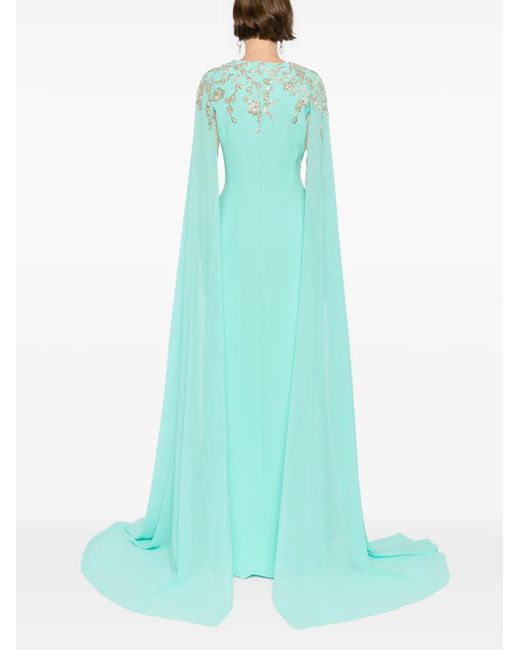 Saiid Kobeisy Green Embellished-Crepe Kaftan Dress