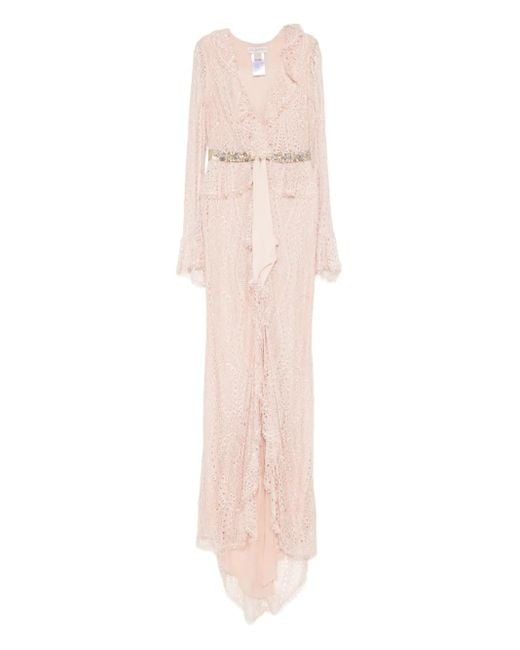 Emilio Pucci Pink Verziertes Spitzenrobe mit Gürtel