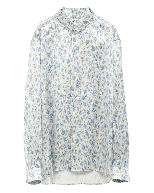 Loewe Blue Floral-Print Button-Up Shirt for men