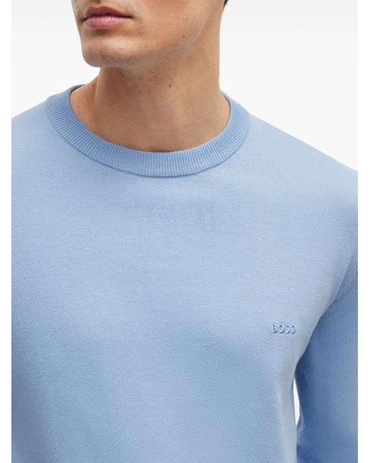 Sweat en coton à logo brodé Boss pour homme en coloris Blue