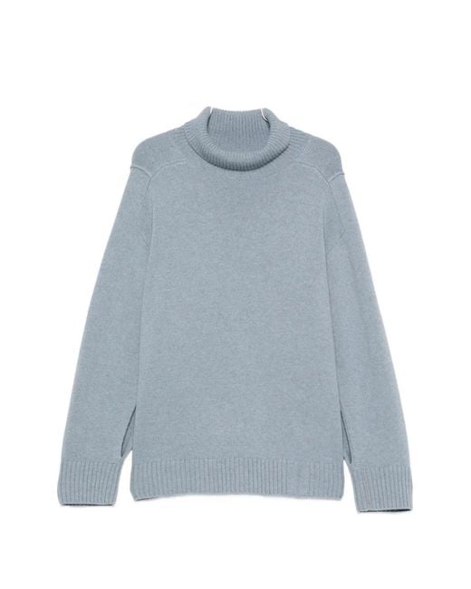 Bompard Blue Split-Sleeve High-Neck Sweater