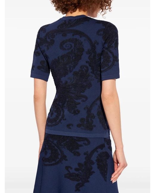 Etro Blue Patterned-Intarsia Knitted Top
