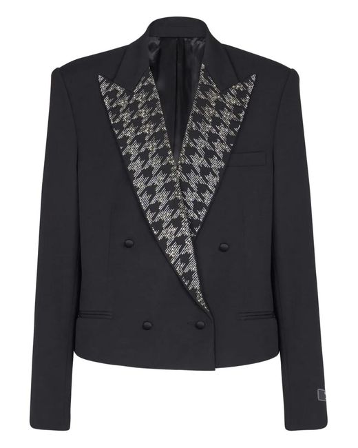 Balmain Black Crystal-Embellishment Double-Breasted Blazer for men