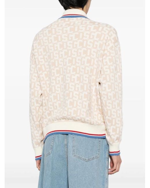 Gcds Natural Logo Intarsia-Knit Zip-Up Cardigan for men