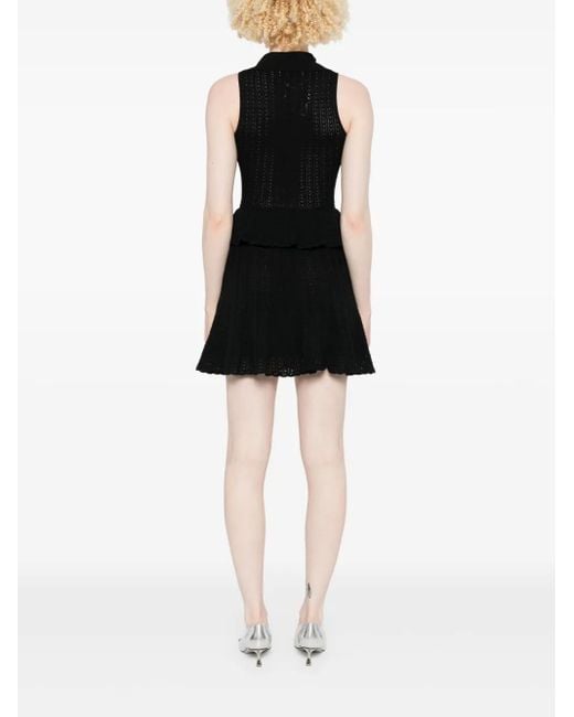 Self-Portrait Women's Black Pointelle-Knit Mini Dress With Flap Pockets And  Chain-Link Accents