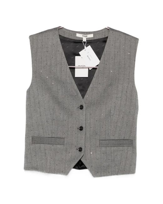 Maje Gray Striped Buttoned Waistcoat