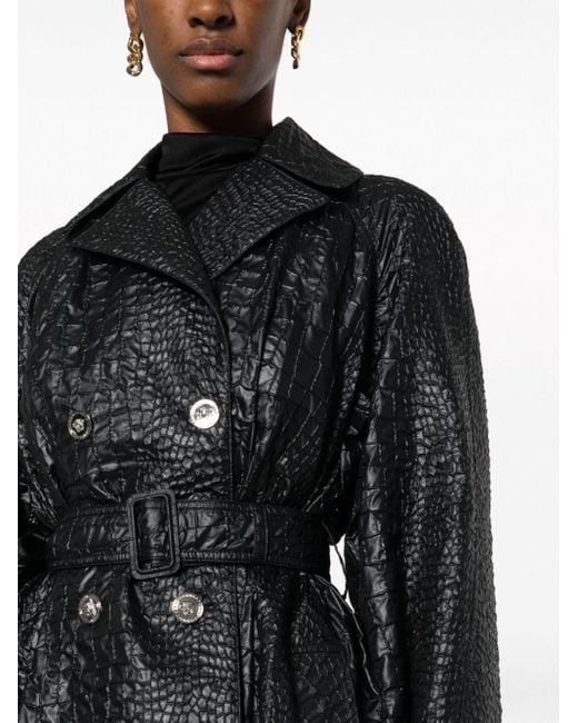 Versace Black Embossed-crocodile Laminated Trench Coat