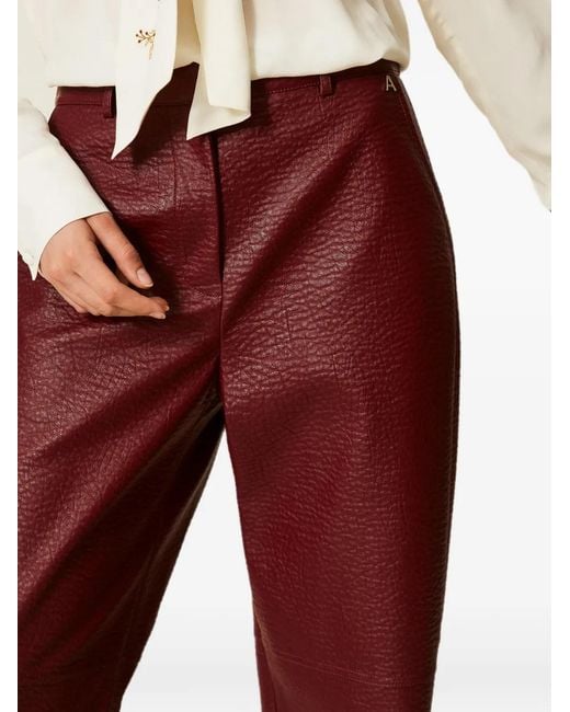 Twinset Red Wide Faux Leather Trousers