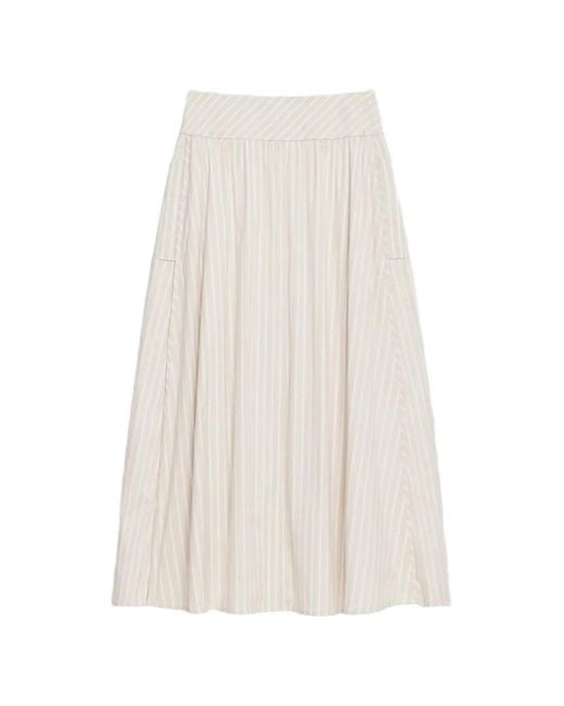 Theory White Striped Midi Skirt
