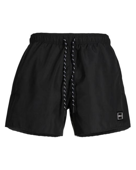 HUGO Black Logo-Plaque Drawstring Shorts for men